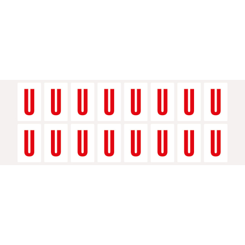 Buchstabe U, Schrifthöhe 25 mm, weiß-rot, Folie selbstklebend, 22 x 36 mm, 320 St./Verpackungseinheit Buchstabe U, Schrifthöhe 25 mm, weiß-rot, Folie selbstklebend, 22 x 36 mm, 320 St./Verpackungseinheit