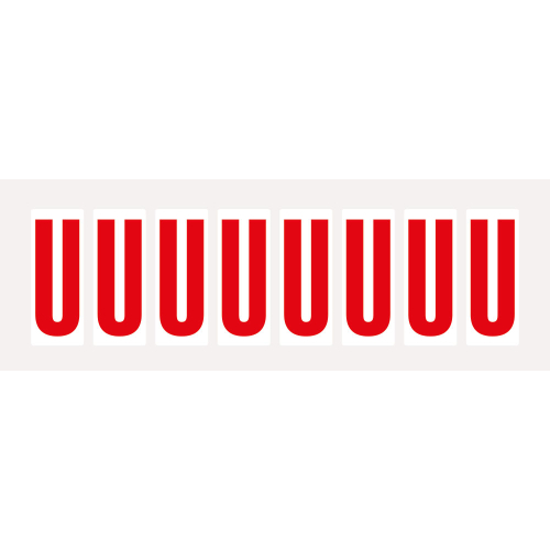 Buchstabe U, Schrifthöhe 50 mm, weiß-rot, Folie selbstklebend, 22 x 57 mm, 160 St./Verpackungseinheit Buchstabe U, Schrifthöhe 50 mm, weiß-rot, Folie selbstklebend, 22 x 57 mm, 160 St./Verpackungseinheit