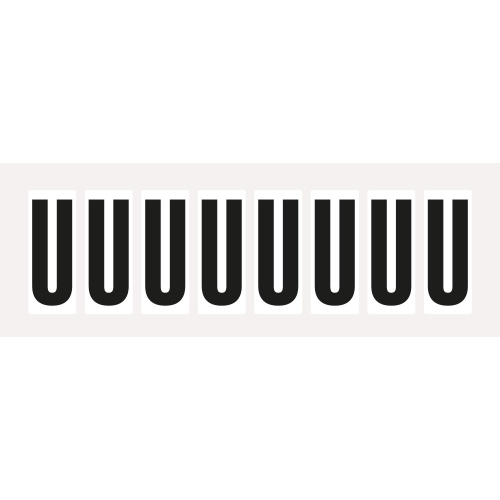 Buchstabe U, Schrifthöhe 50 mm, weiß-schwarz, Folie selbstklebend, 22 x 57 mm, 160 St./Verpackungseinheit Buchstabe U, Schrifthöhe 50 mm, weiß-schwarz, Folie selbstklebend, 22 x 57 mm, 160 St./Verpackungseinheit