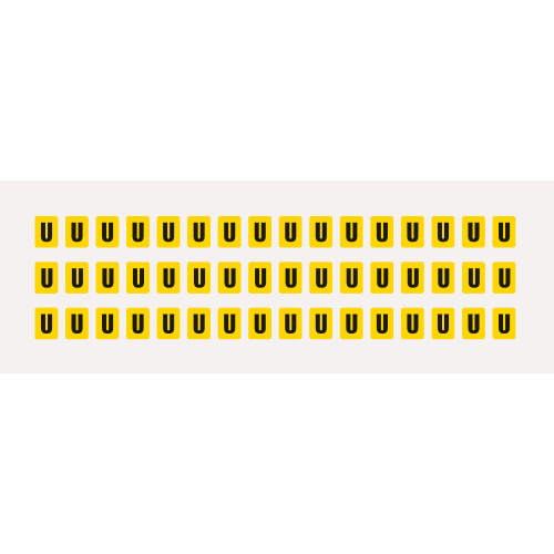 Buchstabe U, Schrifthöhe 8 mm, gelb-schwarz, Folie selbstklebend, 9,5 x 13 mm, 960 St./Verpackungseinheit Buchstabe U, Schrifthöhe 8 mm, gelb-schwarz, Folie selbstklebend, 9,5 x 13 mm, 960 St./Verpackungseinheit