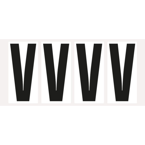 Buchstabe V, Schrifthöhe 95 mm, weiß-schwarz, Folie selbstklebend, 47 x 98 mm, 80 St./Verpackungseinheit Buchstabe V, Schrifthöhe 95 mm, weiß-schwarz, Folie selbstklebend, 47 x 98 mm, 80 St./Verpackungseinheit