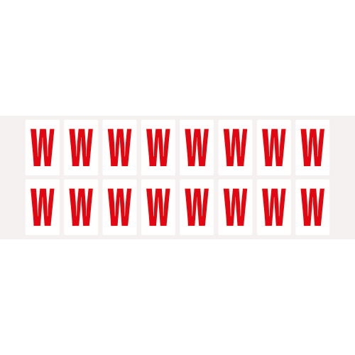 Buchstabe W, Schrifthöhe 25 mm, weiß-rot, Folie selbstklebend, 22 x 36 mm, 320 St./Verpackungseinheit Buchstabe W, Schrifthöhe 25 mm, weiß-rot, Folie selbstklebend, 22 x 36 mm, 320 St./Verpackungseinheit