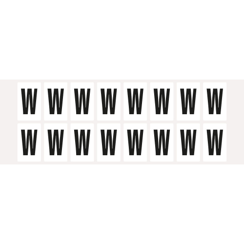 Buchstabe W, Schrifthöhe 25 mm, weiß-schwarz, Folie selbstklebend, 22 x 36 mm, 320 St./Verpackungseinheit Buchstabe W, Schrifthöhe 25 mm, weiß-schwarz, Folie selbstklebend, 22 x 36 mm, 320 St./Verpackungseinheit