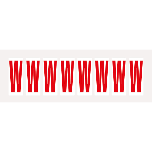 Buchstabe W, Schrifthöhe 50 mm, weiß-rot, Folie selbstklebend, 22 x 57 mm, 160 St./Verpackungseinheit Buchstabe W, Schrifthöhe 50 mm, weiß-rot, Folie selbstklebend, 22 x 57 mm, 160 St./Verpackungseinheit
