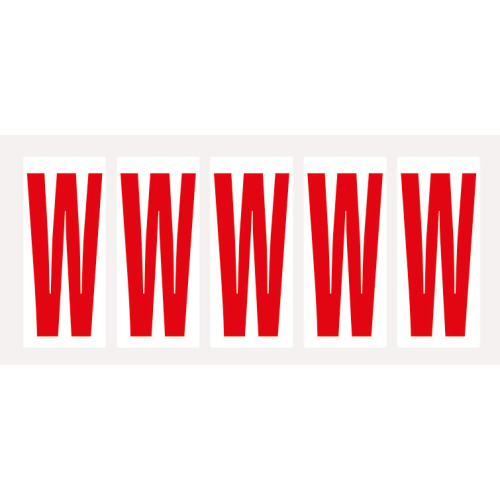 Buchstabe W, Schrifthöhe 75 mm, weiß-rot, Folie selbstklebend, 38 x 88 mm, 100 St./Verpackungseinheit Buchstabe W, Schrifthöhe 75 mm, weiß-rot, Folie selbstklebend, 38 x 88 mm, 100 St./Verpackungseinheit