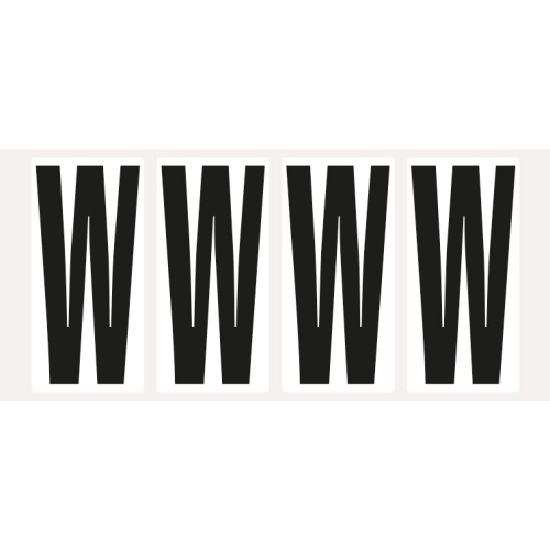 Buchstabe W, Schrifthöhe 95 mm, weiß-schwarz, Folie selbstklebend, 47 x 98 mm, 80 St./Verpackungseinheit Buchstabe W, Schrifthöhe 95 mm, weiß-schwarz, Folie selbstklebend, 47 x 98 mm, 80 St./Verpackungseinheit