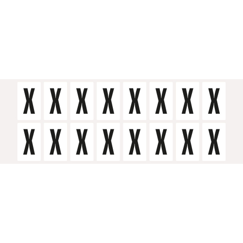 Buchstabe X, Schrifthöhe 25 mm, weiß-schwarz, Folie selbstklebend, 22 x 36 mm, 320 St./Verpackungseinheit Buchstabe X, Schrifthöhe 25 mm, weiß-schwarz, Folie selbstklebend, 22 x 36 mm, 320 St./Verpackungseinheit