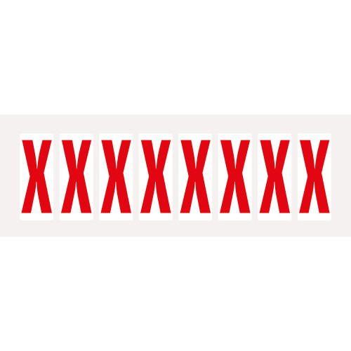 Buchstabe X, Schrifthöhe 50 mm, weiß-rot, Folie selbstklebend, 22 x 57 mm, 160 St./Verpackungseinheit Buchstabe X, Schrifthöhe 50 mm, weiß-rot, Folie selbstklebend, 22 x 57 mm, 160 St./Verpackungseinheit