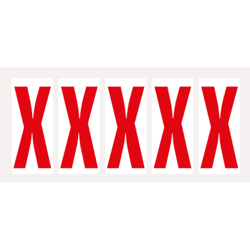 Buchstabe X, Schrifthöhe 75 mm, weiß-rot, Folie selbstklebend, 38 x 88 mm, 100 St./Verpackungseinheit