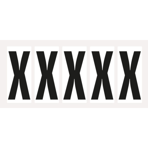 Buchstabe X, Schrifthöhe 75 mm, weiß-schwarz, Folie selbstklebend, 38 x 88 mm, 100 St./Verpackungseinheit Buchstabe X, Schrifthöhe 75 mm, weiß-schwarz, Folie selbstklebend, 38 x 88 mm, 100 St./Verpackungseinheit