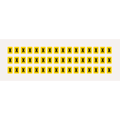 Buchstabe X, Schrifthöhe 8 mm, gelb-schwarz, Folie selbstklebend, 9,5 x 13 mm, 960 St./Verpackungseinheit