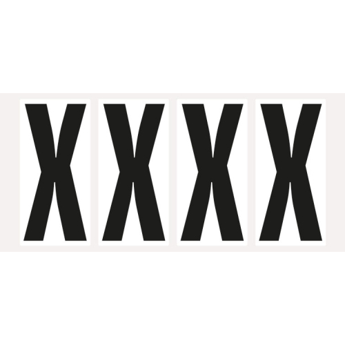 Buchstabe X, Schrifthöhe 95 mm, weiß-schwarz, Folie selbstklebend, 47 x 98 mm, 80 St./Verpackungseinheit Buchstabe X, Schrifthöhe 95 mm, weiß-schwarz, Folie selbstklebend, 47 x 98 mm, 80 St./Verpackungseinheit