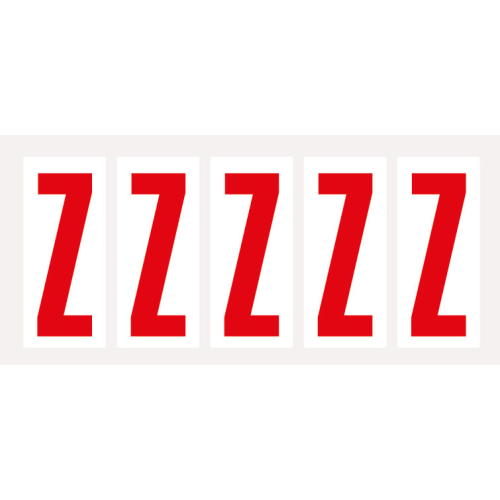 Buchstabe Z, Schrifthöhe 75 mm, weiß-rot, Folie selbstklebend, 38 x 88 mm, 100 St./Verpackungseinheit Buchstabe Z, Schrifthöhe 75 mm, weiß-rot, Folie selbstklebend, 38 x 88 mm, 100 St./Verpackungseinheit