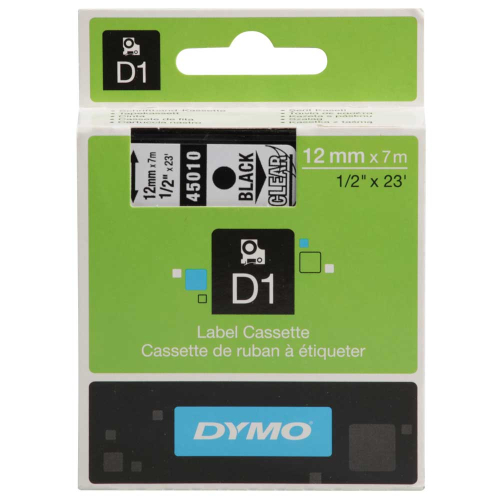 DYMO-Schriftbandkassette, schwarz-transparent, 12 mm x 7 m, 1 Stück DYMO-Schriftbandkassette, schwarz-transparent, 12 mm x 7 m, 1 Stück