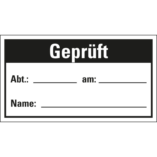 Etikett für Qualitätskontrolle: Geprüft, weiß-schwarz, Vinylgewebe selbstklebend, 45 mm x 25 mm, 120 St./ Heft