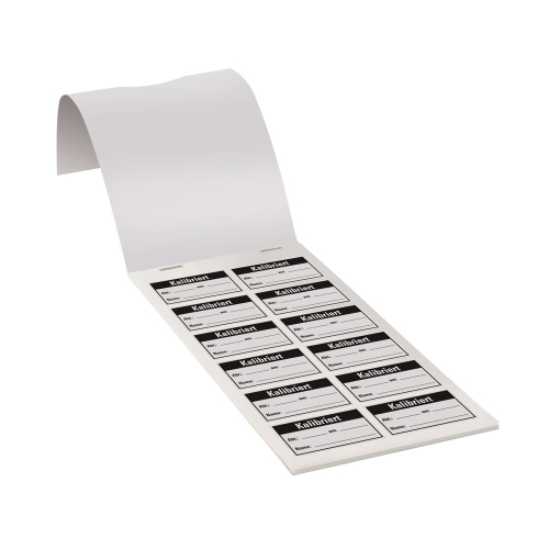 Etikett für Qualitätskontrolle: Kalibriert, weiß-schwarz, Gewebefolie selbstklebend, 45 mm x 25 mm, 120 St./Heft