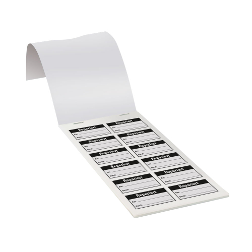Etikett für Qualitätskontrolle: Repariert, weiß-schwarz, Gewebefolie selbstklebend, 45 mm x 25 mm, 120 St./Heft 