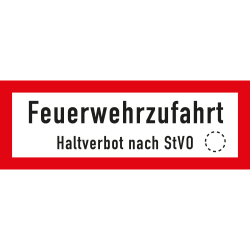 Feuerwehr-Hinweisschild: Feuerwehrzufahrt Halteverbot nach StVO, DIN 67520, Aluminium RA0, reflektierend, 594 mm x 210 mm, 1 Stück