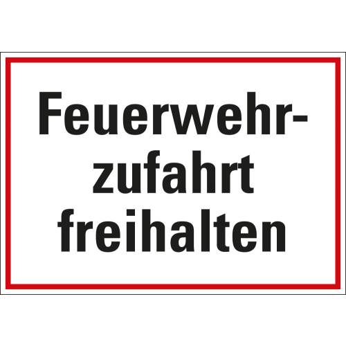Feuerwehr-Hinweisschild: Feuerwehrzufahrt freihalten, weiß-rot, Aluminium, 500 mm x 350 mm, 1 Stück