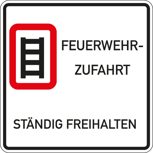Feuerwehr-Hinweisschild: Feuerwehrzufahrt ständig freihalten, DIN 67520, Aluminium RA0, reflektierend, 500 mm x 500 mm, 1 Stück
