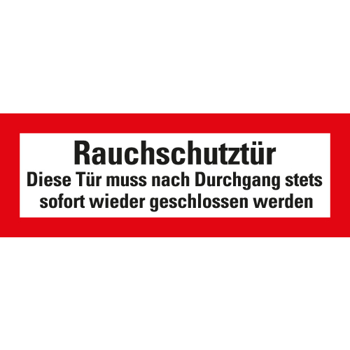 Feuerwehrschild: Rauchschutztür Diese Tür muss nach Durchgang stets sofort wieder geschlossen werden, DIN 4066, Folie selbstklebend, 210 mm x 74 mm, 1 Stück