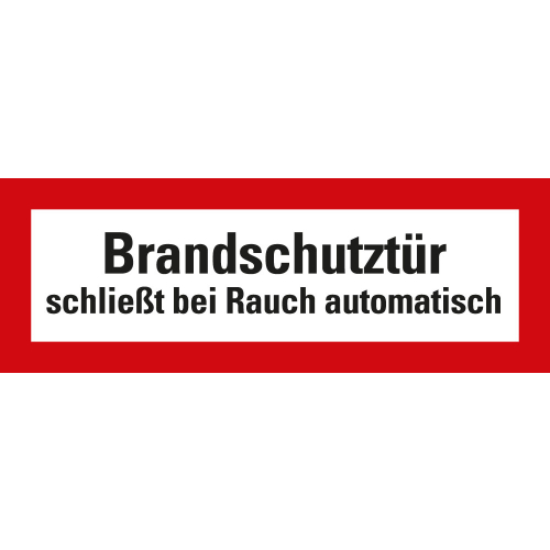Feuerwehrzeichen: Brandschutztür schließt bei Rauch automatisch, weiß-rot, DIN 4066, Folie selbstklebend, 297 mm x 105 mm, 1 Stück