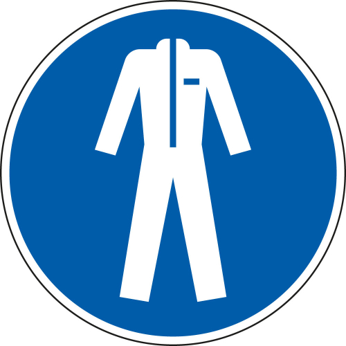 Gebotsschild: Schutzkleidung benutzen, blau-weiß, ASR/ISO, Folie selbstklebend, Ø 100 mm, 1 Stück Gebotsschild: Schutzkleidung benutzen, blau-weiß, ASR/ISO, Folie selbstklebend, Ø 100 mm, 1 Stück