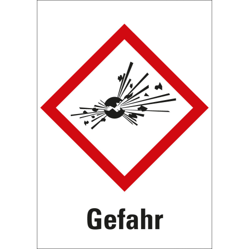 Gefahrensymbol: GHS01 Explodierende Bombe mit Signalwort Gefahr, Papier selbstklebend, 52 x 74 mm, 1000 St./Rolle Gefahrensymbol: GHS01 Explodierende Bombe mit Signalwort Gefahr, Papier selbstklebend, 52 x 74 mm, 1000 St./Rolle