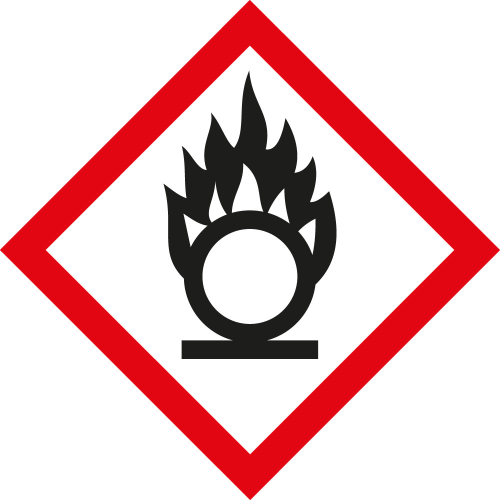 Gefahrensymbol: GHS03 Flamme über Kreis, Folie selbstklebend, 18 x 18 mm, 500 St./Rolle