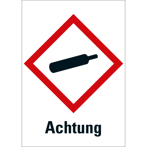 Gefahrensymbol: GHS04 Gasflasche mit Signalwort Achtung, Papier selbstklebend, 74 x 105 mm, 1000 St./Rolle