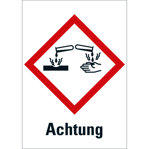 Gefahrensymbol: GHS05 Ätzwirkung mit Signalwort Achtung, Folie selbstklebend, 52 x 74 mm, 1 Stück Gefahrensymbol: GHS05 Ätzwirkung mit Signalwort Achtung, Folie selbstklebend, 52 x 74 mm, 1 Stück