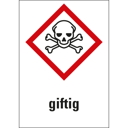 Gefahrensymbol: GHS06 Totenkopf mit Text giftig, Folie selbstklebend, 26 x 37 mm, 12 St./Bogen