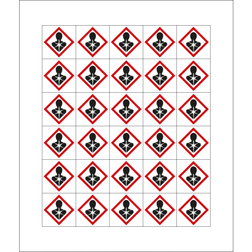 Gefahrensymbol: GHS08 Gesundheitsgefahr, Folie selbstklebend, 20 x 20 mm, 30 St./Bogen