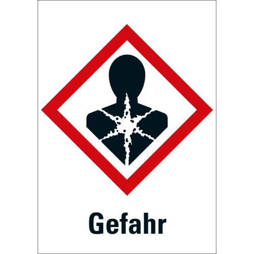 Gefahrensymbol: GHS08 Gesundheitsgefahr mit Signalwort Gefahr, Papier selbstklebend, 26 x 37 mm, 1000 St./Rolle Gefahrensymbol: GHS08 Gesundheitsgefahr mit Signalwort Gefahr, Papier selbstklebend, 26 x 37 mm, 1000 St./Rolle