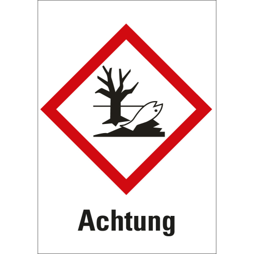 Gefahrensymbol: GHS09 Umwelt mit Signalwort Achtung, Papier selbstklebend, 18 x 26 mm, 1000 St./Rolle