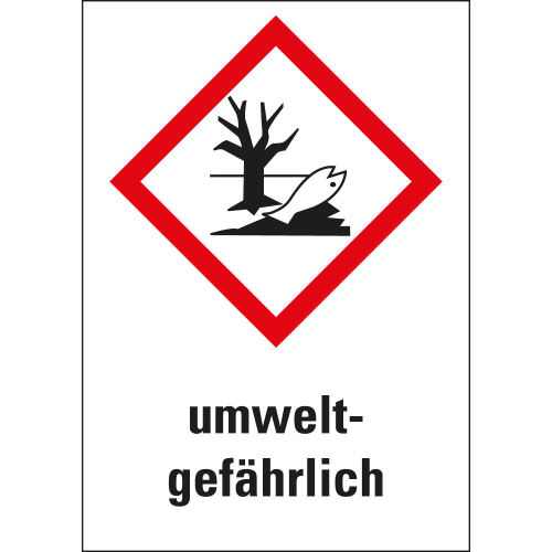 Gefahrensymbol: GHS09 Umwelt mit Text umweltgefährlich, Folie selbstklebend, 26 x 37 mm, 12 St./Bogen Gefahrensymbol: GHS09 Umwelt mit Text umweltgefährlich, Folie selbstklebend, 26 x 37 mm, 12 St./Bogen