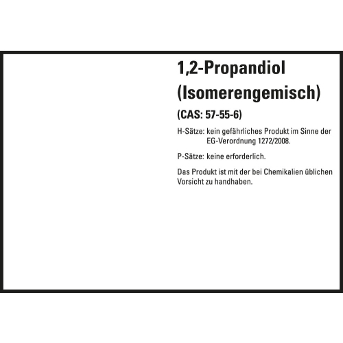 Gefahrstoffkennzeichen: 1,2-Propandiol (Isomerengemisch), ohne GHS Symbole mit Text, Folie selbstklebend, 105 x 74 mm, 8 St./Bogen Gefahrstoffkennzeichen: 1,2-Propandiol (Isomerengemisch), ohne GHS Symbole mit Text, Folie selbstklebend, 105 x 74 mm, 8 St./Bogen