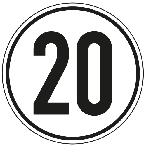 Geschwindigkeitsschild 20 km/h, gemäß §58 StVZO, Aluminium, Ø 200 mm, 1 Stück Geschwindigkeitsschild 20 km/h, gemäß §58 StVZO, Aluminium, Ø 200 mm, 1 Stück