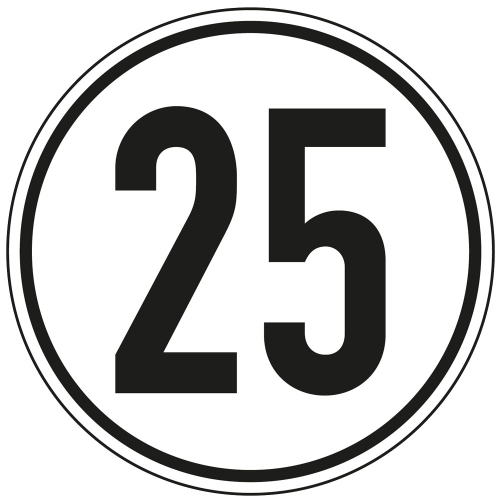 Geschwindigkeitsschild 25 km/h, gemäß §58 StVZO, Aluminium, Ø 200 mm, 1 Stück