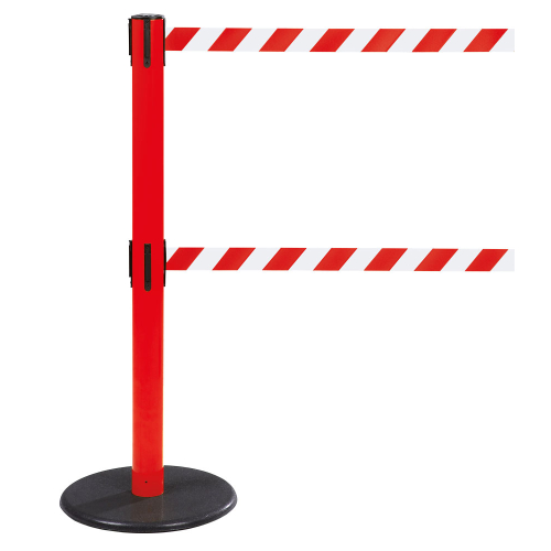 Gurtpfosten Dual, rot, Gurt rot-weiß, Metall pulverbeschichtet, Ø 66 mm, 50 mm, 2 x 4 m, 1 Stück Gurtpfosten Dual, rot, Gurt rot-weiß, Metall pulverbeschichtet, Ø 66 mm, 50 mm, 2 x 4 m, 1 Stück