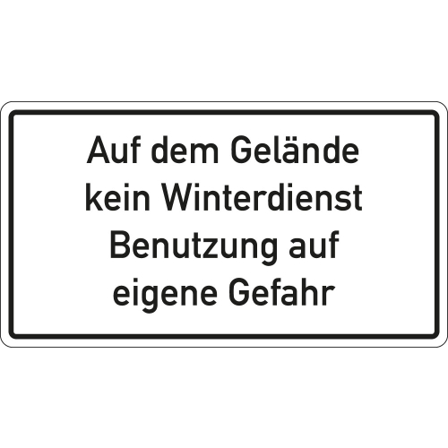 Hinweisschild: Auf dem Gelände kein Winterdienst Benutzung auf eigene Gefahr, Aluminium reflektierend, 600 x 330 mm, 1 Stück Hinweisschild: Auf dem Gelände kein Winterdienst Benutzung auf eigene Gefahr, Aluminium reflektierend, 600 x 330 mm, 1 Stück