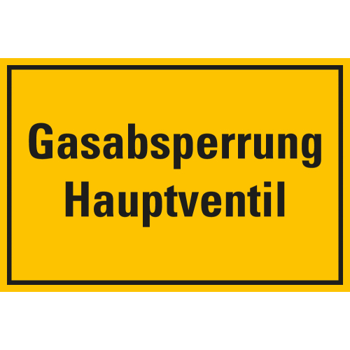 Hinweisschild: Gasabsperrung Hauptventil, gelb-schwarz, Kunstsoff, 300 x 200 mm, 1 Stück