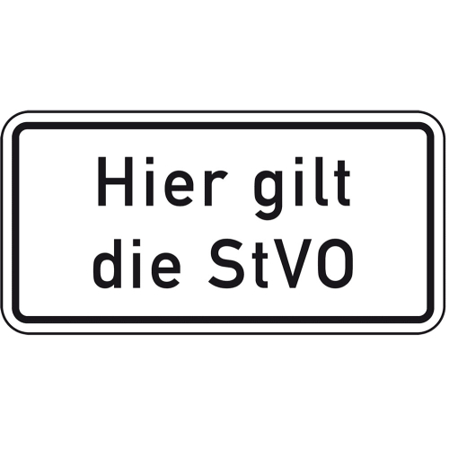 Hinweisschild: Hier gilt die StVO, Nr. 1079-10, Aluminium reflektierend, 600 x 330 mm, 1 Stück Hinweisschild: Hier gilt die StVO, Nr. 1079-10, Aluminium reflektierend, 600 x 330 mm, 1 Stück