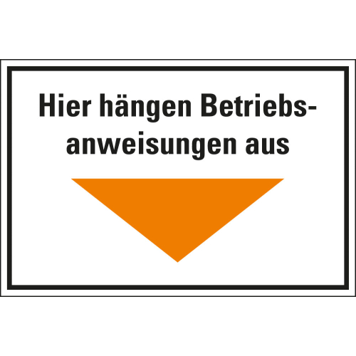Hinweisschild: Hier hängen Betriebsanweisungen aus, gelber Pfeil, Kunststoff, 300 mm x 200 mm, 1 Stück Hinweisschild: Hier hängen Betriebsanweisungen aus, gelber Pfeil, Kunststoff, 300 mm x 200 mm, 1 Stück