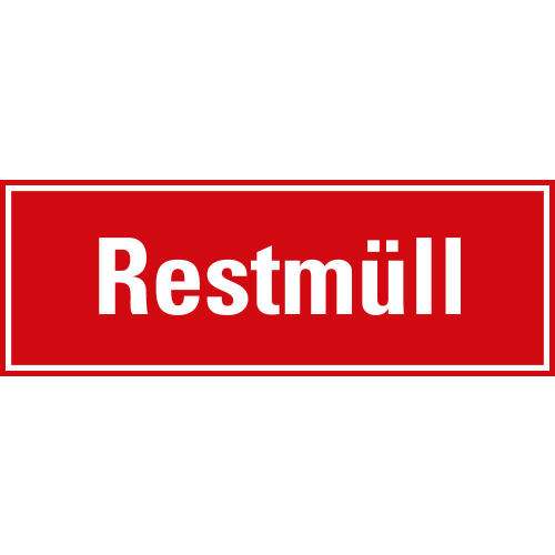 Hinweisschild: Restmüll, rot-weiß, Folie selbstklebend, 297 x 105 mm, 1 Stück
