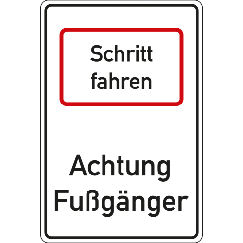 Hinweisschild: Schritt fahren - Achtung Fußgänger, DIN, Aluminium RA0 reflektierend, 600 mm x 900 mm, 1 Stück