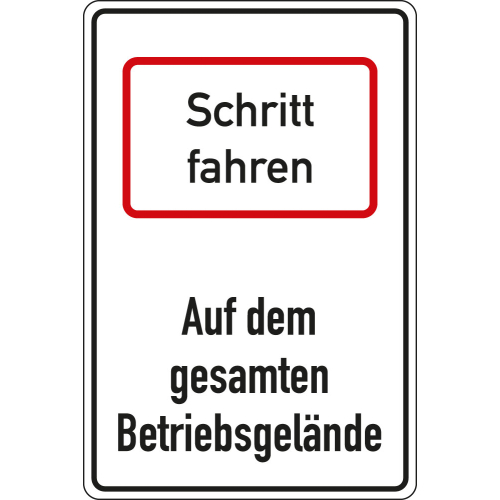 Hinweisschild: Schritt fahren - Betriebsgelände, DIN, Aluminium RA0 reflektierend, 600 mm x 900 mm, 1 Stück