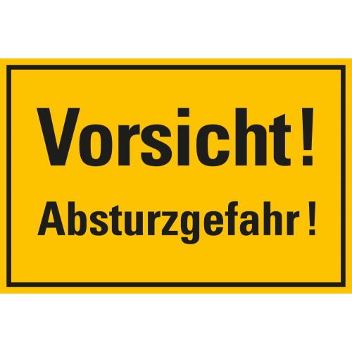 Hinweisschild: Vorsicht! Absturzgefahr!, gelb-schwarz, Kunststoff, 300 x 200 mm, 1 Stück Hinweisschild: Vorsicht! Absturzgefahr!, gelb-schwarz, Kunststoff, 300 x 200 mm, 1 Stück