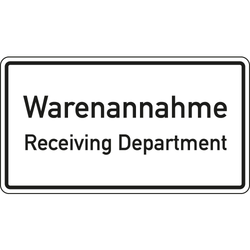 Hinweisschild: Warenannahme / Receiving Department, zweisprachig, Aluminium reflektierend, 600 x 330 mm, 1 Stück Hinweisschild: Warenannahme / Receiving Department, zweisprachig, Aluminium reflektierend, 600 x 330 mm, 1 Stück