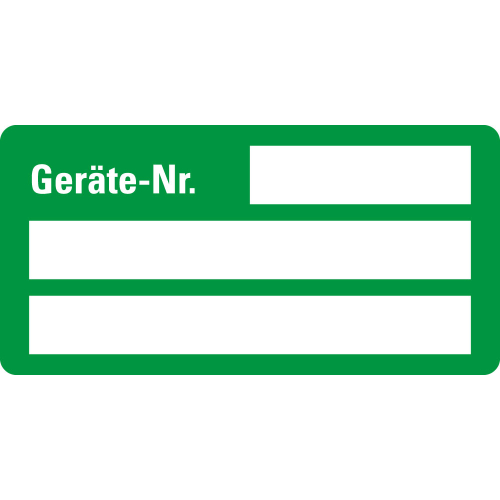 Inventaretikett: Geräte-Nr., 3 Zeilen zum Selbstbeschriften, grün, fälschungssichere Folie, 50 x 25 mm, 9 St./Bogen Inventaretikett: Geräte-Nr., 3 Zeilen zum Selbstbeschriften, grün, fälschungssichere Folie, 50 x 25 mm, 9 St./Bogen